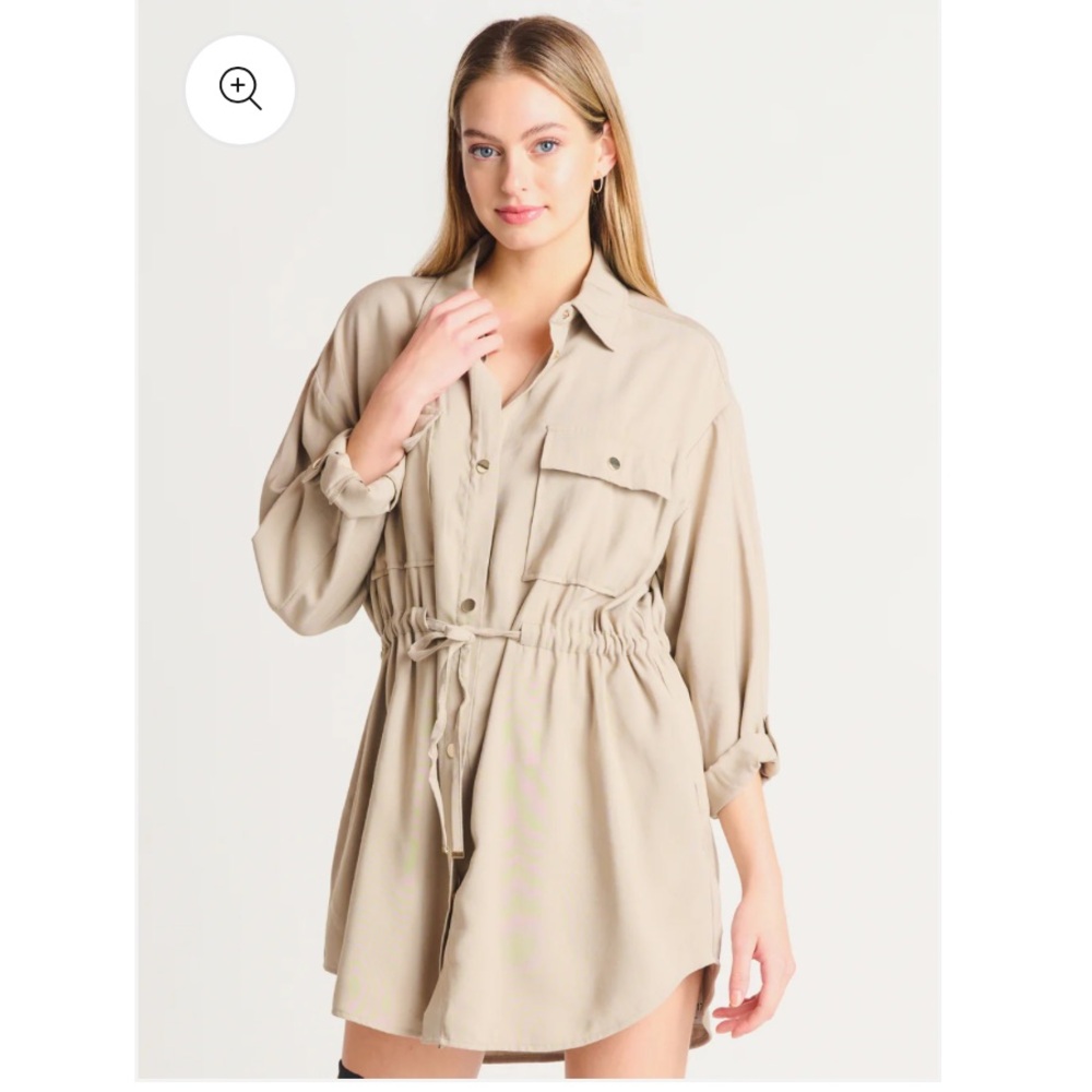 Zara Beige Collared Shirt Dress